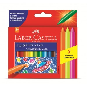 Giz de Cera 12 Cores+ 3 Cores Neon - Faber Castell