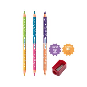 Lápis de cor Jumbo Bicolor 12 cores 6 lápis + Apontador - Cis